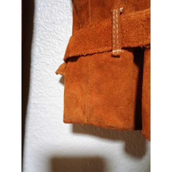 Vintage 70s Suede Trench Coat Rust Brown Belted Long Jacket Boho Western Women's - Picture 4 of 16